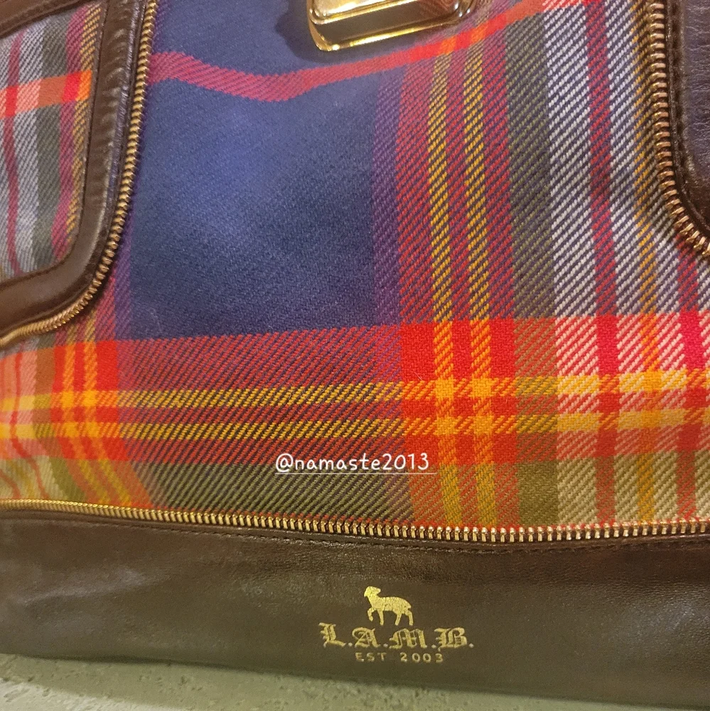 L.A.M.B. Gwen Stefani Plaid Leather  Satchel Shoulder Bag Designer Celebrity  75 - Picture 12 of 15